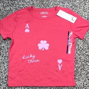 Target Vinyl Threads Red Pink Graphic Cropped Baby Tee Size Large | NWT